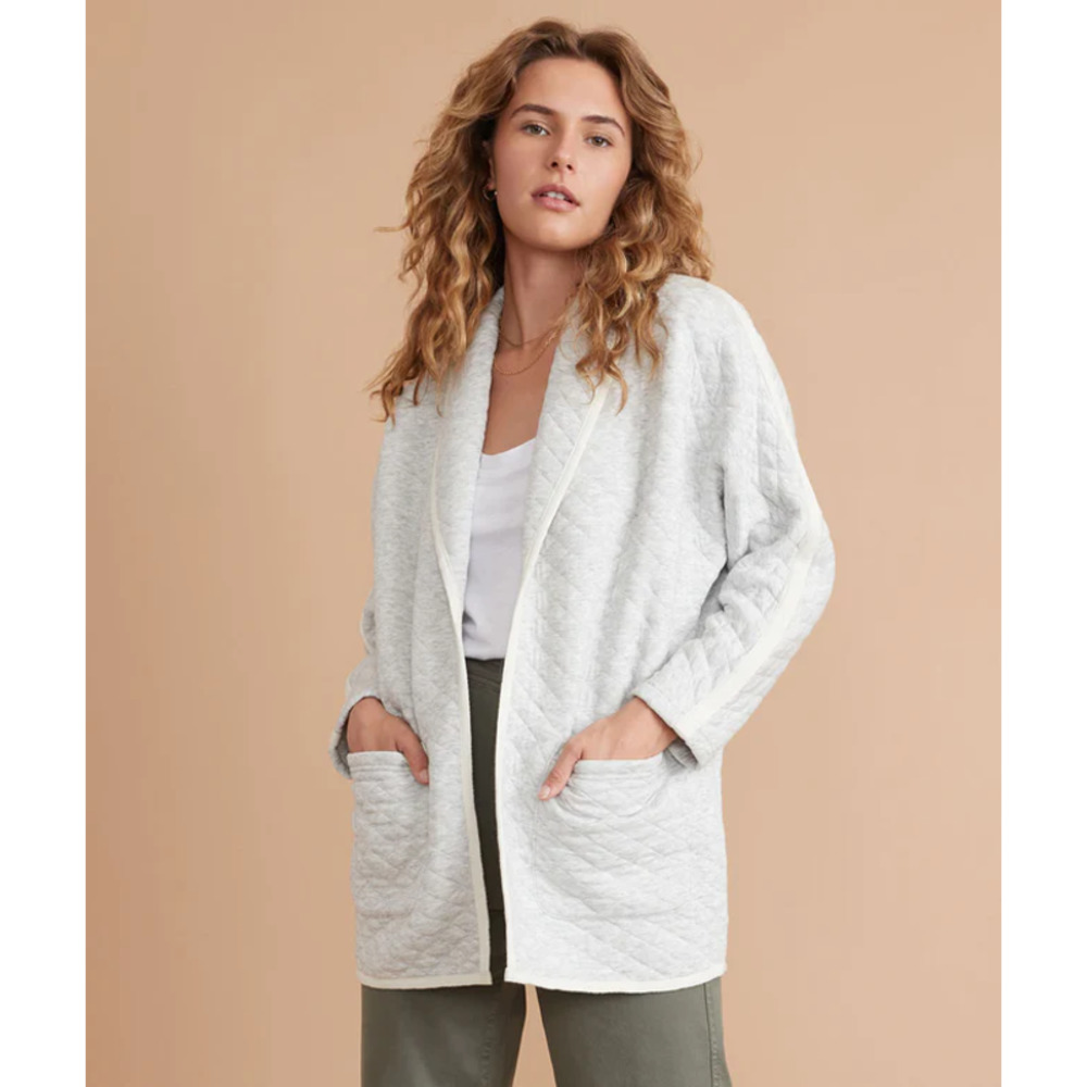 Marine Layer Corbet Pocket Open Front Quilted Coatigan Light Heather Grey Medium